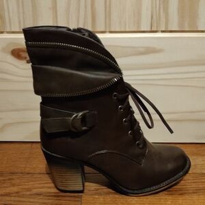 Rave Chocolate Lace-Up Boots with Buckle